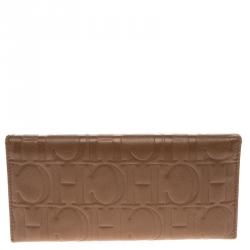 Pre Owned Carolina Herrera Brown Monogram Leather Continental Wallet