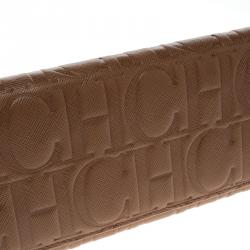 Pre Owned Carolina Herrera Brown Monogram Leather Continental Wallet