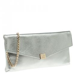 Pre Owned Carolina Herrera Metallic Grey Leather Shoulder Bag