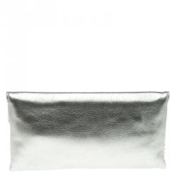 Pre Owned Carolina Herrera Metallic Grey Leather Shoulder Bag