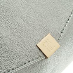 Pre Owned Carolina Herrera Metallic Grey Leather Shoulder Bag