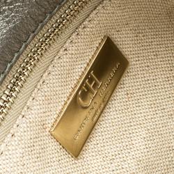 Pre Owned Carolina Herrera Metallic Grey Leather Shoulder Bag