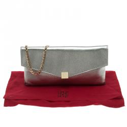 Pre Owned Carolina Herrera Metallic Grey Leather Shoulder Bag