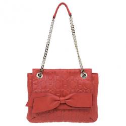 Pre Owned Carolina Herrera Orange Monogram Leather Audrey Shoulder Bag