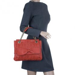 Pre Owned Carolina Herrera Orange Monogram Leather Audrey Shoulder Bag