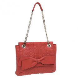 Pre Owned Carolina Herrera Orange Monogram Leather Audrey Shoulder Bag