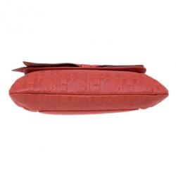 Pre Owned Carolina Herrera Orange Monogram Leather Audrey Shoulder Bag