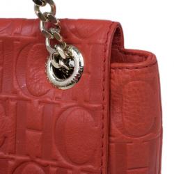 Pre Owned Carolina Herrera Orange Monogram Leather Audrey Shoulder Bag