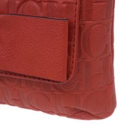 Pre Owned Carolina Herrera Orange Monogram Leather Audrey Shoulder Bag