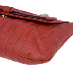 Pre Owned Carolina Herrera Orange Monogram Leather Audrey Shoulder Bag