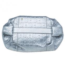 Pre Owned Carolina Herrera Silver Metallic Leather Poppy Tote