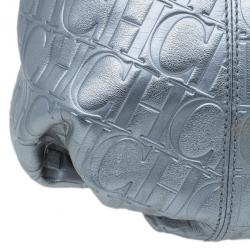 Pre Owned Carolina Herrera Silver Metallic Leather Poppy Tote