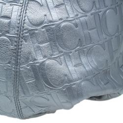 Pre Owned Carolina Herrera Silver Metallic Leather Poppy Tote