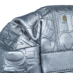 Pre Owned Carolina Herrera Silver Metallic Leather Poppy Tote