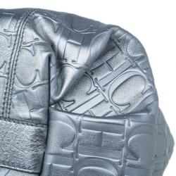 Pre Owned Carolina Herrera Silver Metallic Leather Poppy Tote