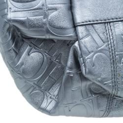 Pre Owned Carolina Herrera Silver Metallic Leather Poppy Tote