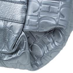 Pre Owned Carolina Herrera Silver Metallic Leather Poppy Tote