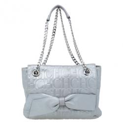 Pre Owned Carolina Herrera Silver Metallic Leather Audrey Bag