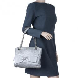 Pre Owned Carolina Herrera Silver Metallic Leather Audrey Bag