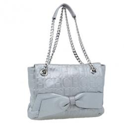 Pre Owned Carolina Herrera Silver Metallic Leather Audrey Bag