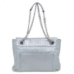Pre Owned Carolina Herrera Silver Metallic Leather Audrey Bag