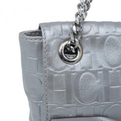 Pre Owned Carolina Herrera Silver Metallic Leather Audrey Bag