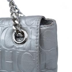 Pre Owned Carolina Herrera Silver Metallic Leather Audrey Bag