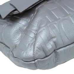 Pre Owned Carolina Herrera Silver Metallic Leather Audrey Bag