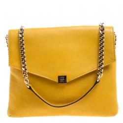 Pre Owned Carolina Herrera Yellow Leather Envelope Shoulder Bag