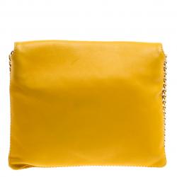Pre Owned Carolina Herrera Yellow Leather Envelope Shoulder Bag