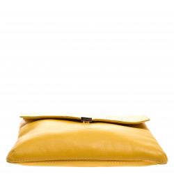 Pre Owned Carolina Herrera Yellow Leather Envelope Shoulder Bag