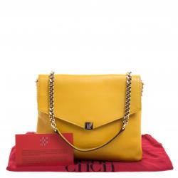 Pre Owned Carolina Herrera Yellow Leather Envelope Shoulder Bag