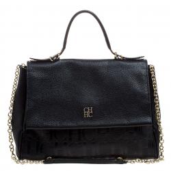 Pre Owned Carolina Herrera Black Leather Shoulder Bag