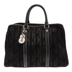 Pre Owned Carolina Herrera Black Monogram Leather Tote