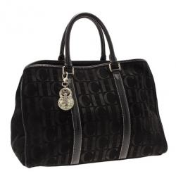 Pre Owned Carolina Herrera Black Monogram Leather Tote