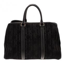 Pre Owned Carolina Herrera Black Monogram Leather Tote