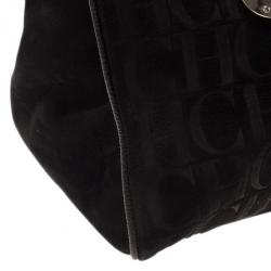Pre Owned Carolina Herrera Black Monogram Leather Tote