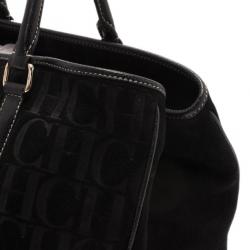 Pre Owned Carolina Herrera Black Monogram Leather Tote