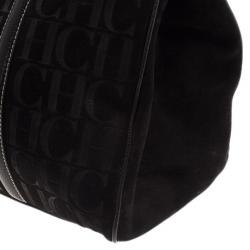 Pre Owned Carolina Herrera Black Monogram Leather Tote