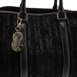 Pre Owned Carolina Herrera Black Monogram Leather Tote