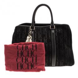 Pre Owned Carolina Herrera Black Monogram Leather Tote