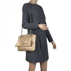 Pre Owned Carolina Herrera Gold Monogram Leather Audrey Shoulder Bag