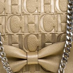 Pre Owned Carolina Herrera Gold Monogram Leather Audrey Shoulder Bag