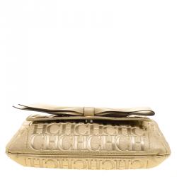 Pre Owned Carolina Herrera Gold Monogram Leather Audrey Shoulder Bag