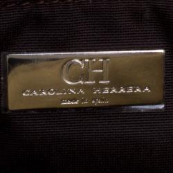 Pre Owned Carolina Herrera Gold Monogram Leather Audrey Shoulder Bag