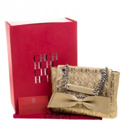 Pre Owned Carolina Herrera Gold Monogram Leather Audrey Shoulder Bag