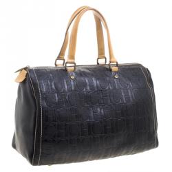 Carolina Herrera Black Monogram Leather large Andy Boston Bag