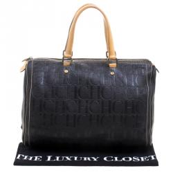 Carolina Herrera Black Monogram Leather large Andy Boston Bag