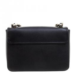 Pre Owned Carolina Herrera Black Leather Flap Shoulder Bag