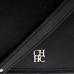 Pre Owned Carolina Herrera Black Leather Flap Shoulder Bag